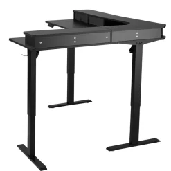 VEVOR L Shaped Desk, Electric Adjustable Height Corner Gaming Desk with CPU Stands, Dual Hooks and Fabric Drawers, L-Shaped Computer Table with Power Strip for Home Office, Easy to Assemble, Black
