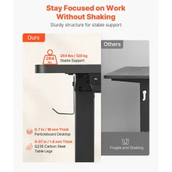 VEVOR L Shaped Desk, Electric Adjustable Height Corner Gaming Desk with Dual Hooks, Heavy Duty Carbon Steel L-Shaped Computer Table with Power Outlets for Home, Office, Study, Easy to Assemble, Black
