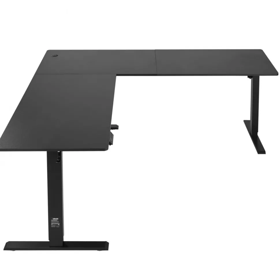VEVOR L Shaped Desk, Electric Adjustable Height Corner Gaming Desk with Dual Hooks, Heavy Duty Carbon Steel L-Shaped Computer Table with Power Outlets for Home, Office, Study, Easy to Assemble, Black