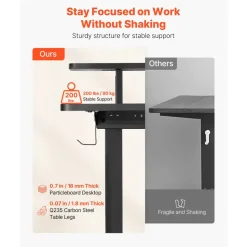 VEVOR L Shaped Desk, Electric Adjustable Height Corner Gaming Desk with Keyboard Tray and Dual Hooks, Heavy Duty L-Shaped Computer Table with Light Strip for Home Office, Easy to Assemble, Black