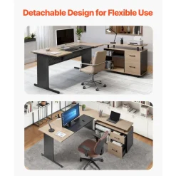 VEVOR L-Shaped Executive Desk, Modern Reversible Office Table with Drawers & Storage Cabinet, Heavy Duty Large Wooden Executive Table, 350 LBS Load Capacity, Easy Assembly, for Work Study Writing