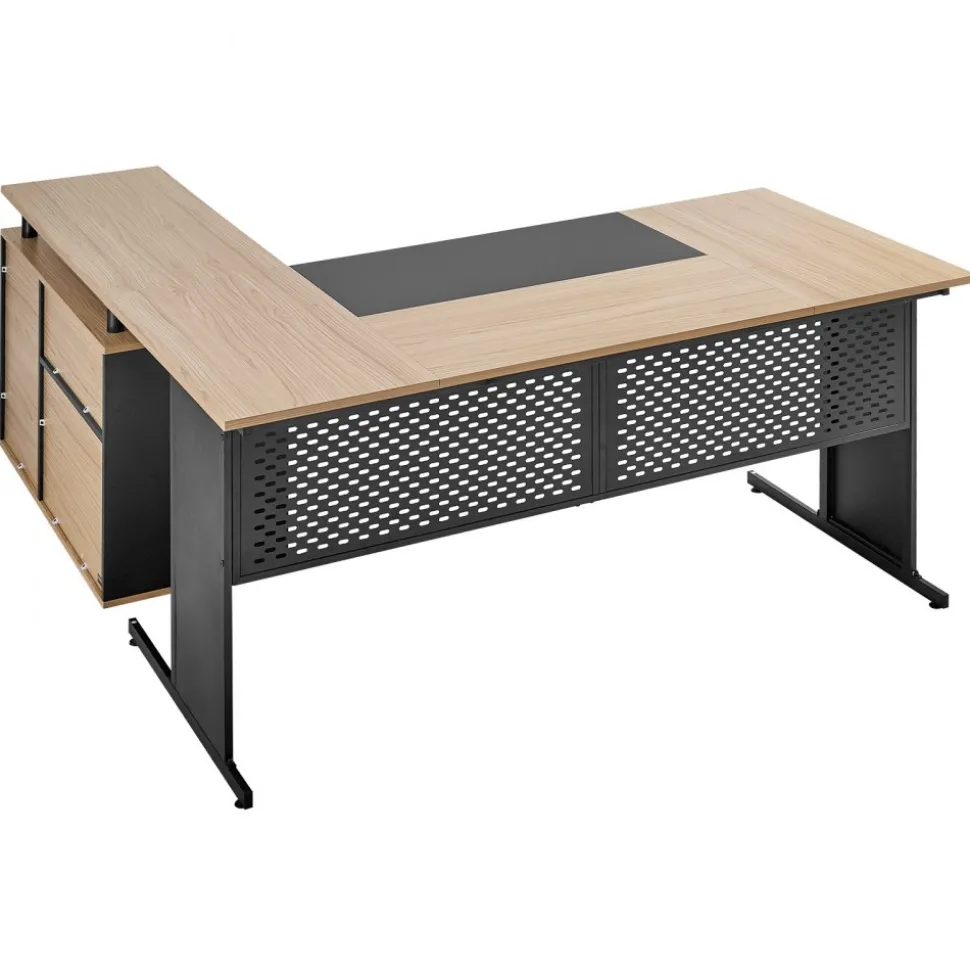 VEVOR L-Shaped Executive Desk, Modern Reversible Office Table with Drawers & Storage Cabinet, Heavy Duty Large Wooden Executive Table, 350 LBS Load Capacity, Easy Assembly, for Work Study Writing