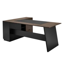 VEVOR L-Shaped Executive Desk, Large Modern Office Table with Drawers and Storage Cabinet, Heavy Duty Wooden Executive Table, 350 LBS Load Capacity, Easy Assembly, for Work Study Writing, Brown+Black
