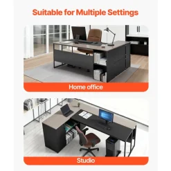 VEVOR L-Shaped Executive Desk, Large Modern Office Table with Drawers & Storage Cabinet, Heavy Duty Wooden Executive Table with CPU Stand, 350 LBS Load Capacity, Easy Assembly, for Work Study Writing