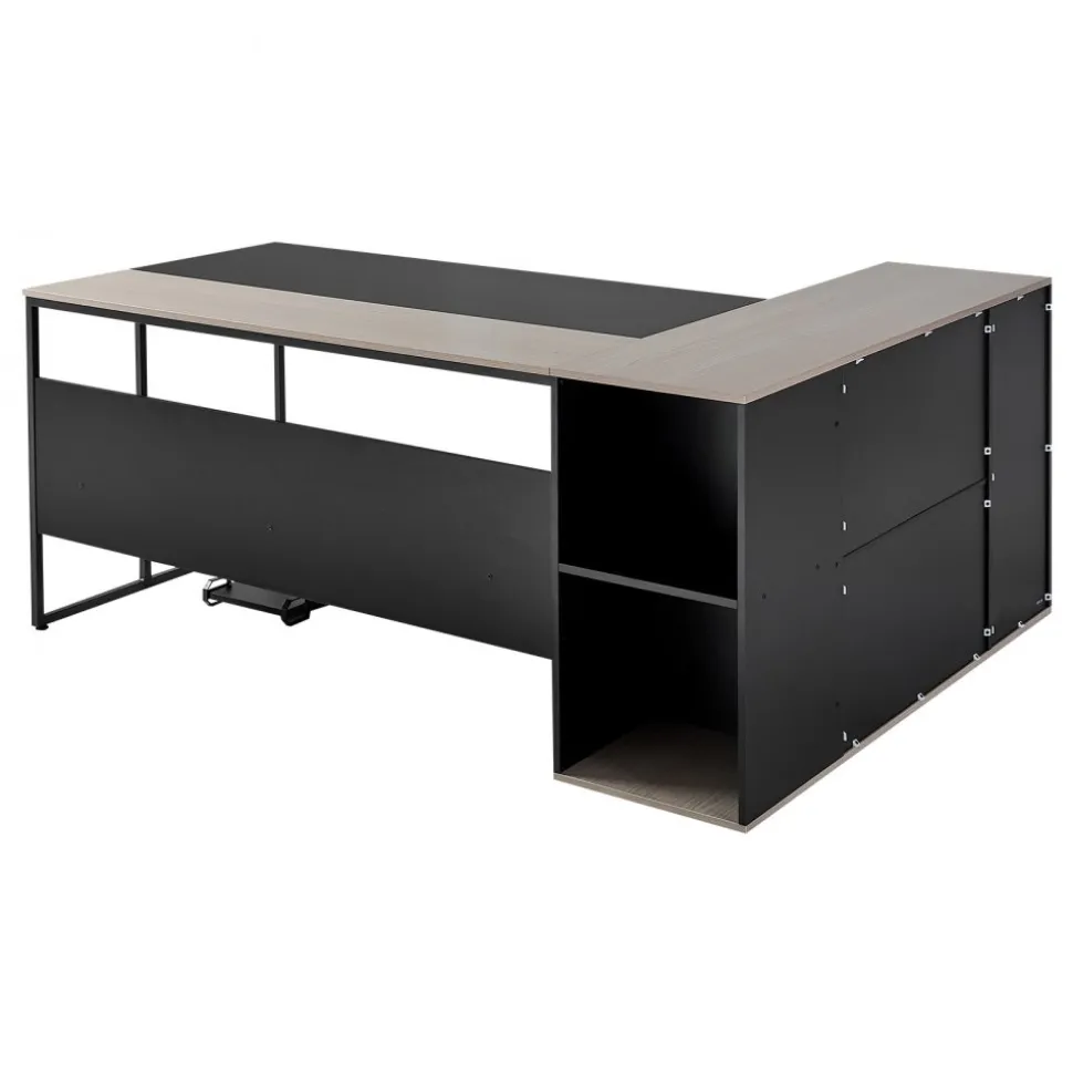VEVOR L-Shaped Executive Desk, Large Modern Office Table with Drawers & Storage Cabinet, Heavy Duty Wooden Executive Table with CPU Stand, 350 LBS Load Capacity, Easy Assembly, for Work Study Writing