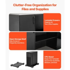 VEVOR L-Shaped Executive Desk, Large Modern Office Table with Drawers & Storage Cabinet, Heavy Duty Wooden Executive Table with CPU Stand, 350 LBS Load Capacity, Easy Assembly, for Work Study Writing
