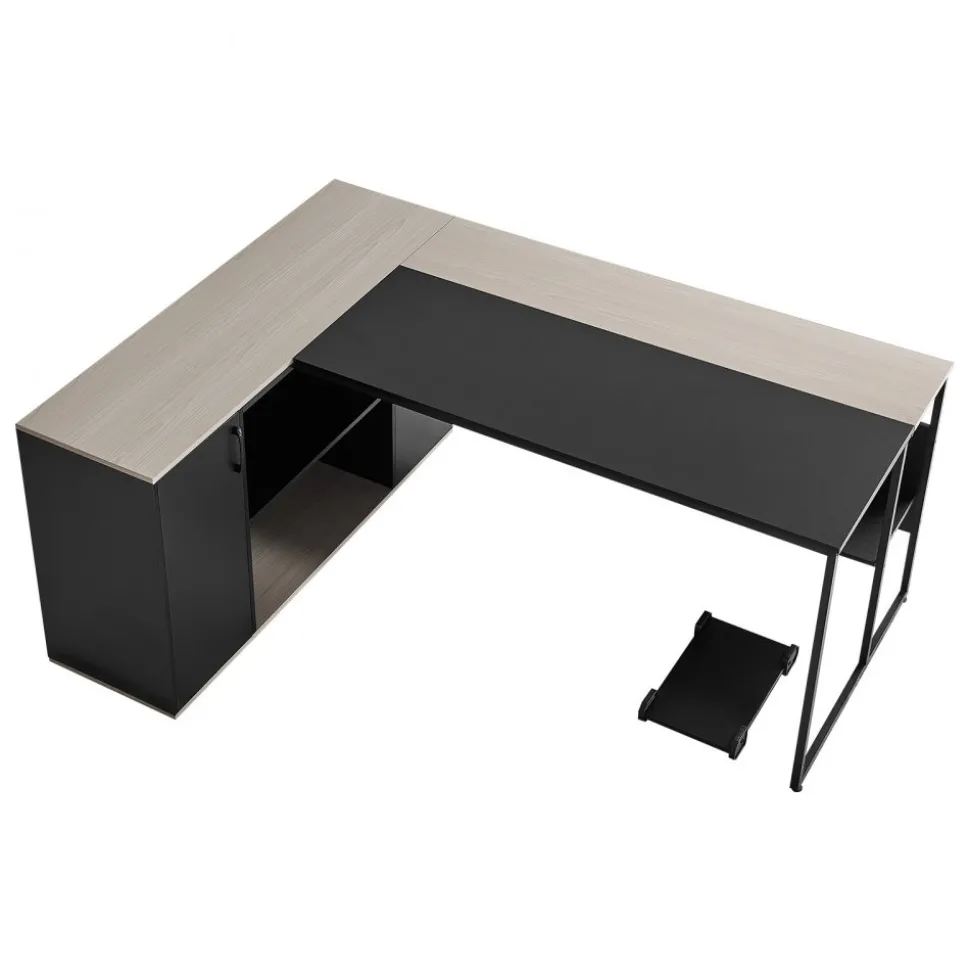 VEVOR L-Shaped Executive Desk, Large Modern Office Table with Drawers & Storage Cabinet, Heavy Duty Wooden Executive Table with CPU Stand, 350 LBS Load Capacity, Easy Assembly, for Work Study Writing