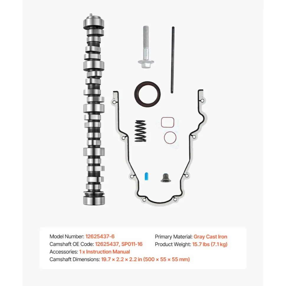 VEVOR LS Truck Cam Kit, 9-Piece Set, Includes Timing Gasket, Pushrods Springs & Seals, Compatible with 1999-2013 GM Gen3/4 Norris Trucks, Fits 4.8L, 5.3L, 6.0L, 6.2L LS Engines, OE 12625437 SP011-16