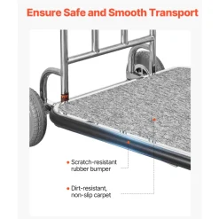 VEVOR Luggage Cart, 600 LBS Load Capacity, 3 Wheel Stainless Steel Bellman Cart, Valet Cart with Grey Carpeted Deck and Rubber Wheels, Ideal for Convention Centers, Hotels, Rental Properties, Silver
