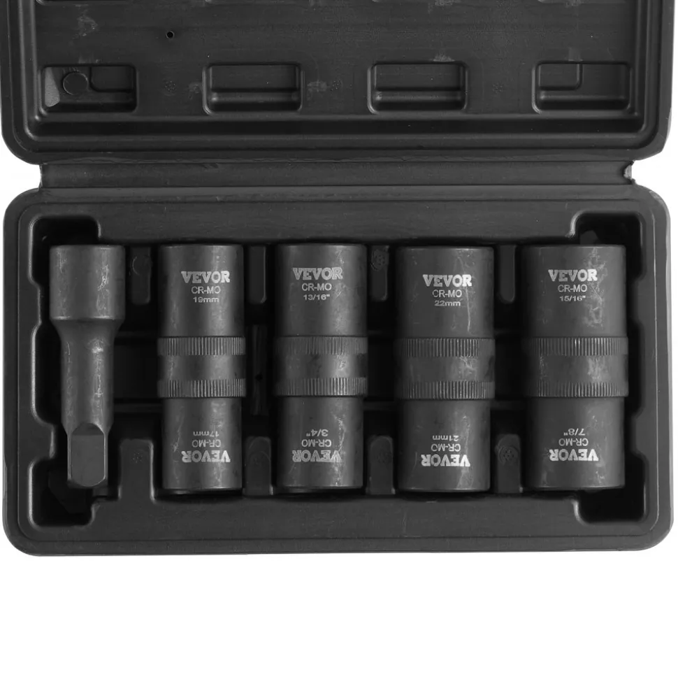 VEVOR Lug Nut Impact Socket Set, 1/2 inch Drive Metric and SAE 6-Point Flip Socket Set, 4 Total Lug Nut Sizes, CR-MO Steel Wheel Socket Set with Storage Case and Extension Bar, for Auto Repair