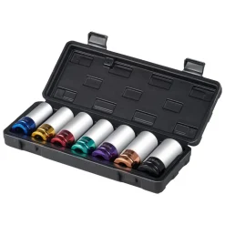 VEVOR Lug Nut Impact Socket Set, 1/2 inch Drive Metric 6-Point Deep Socket Set, 7 Total Lug Nut Sizes 17/19/21/22/23/24/27mm, CR-MO Steel Wheel Socket Set with Storage Case, for Auto Repair