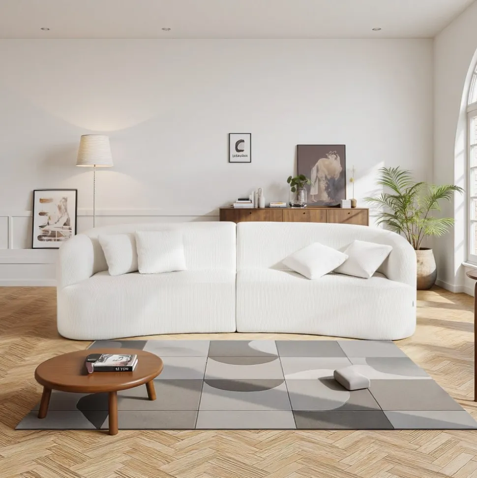 VEVOR Luxury Modern Cloud Plush Sectional Sofa, 112" Curved Modular Couch with 4 Pillows - Oversized Deep Seat Corduroy Fabric for Living Room, Apartment, Office, No Assembly Needed, White