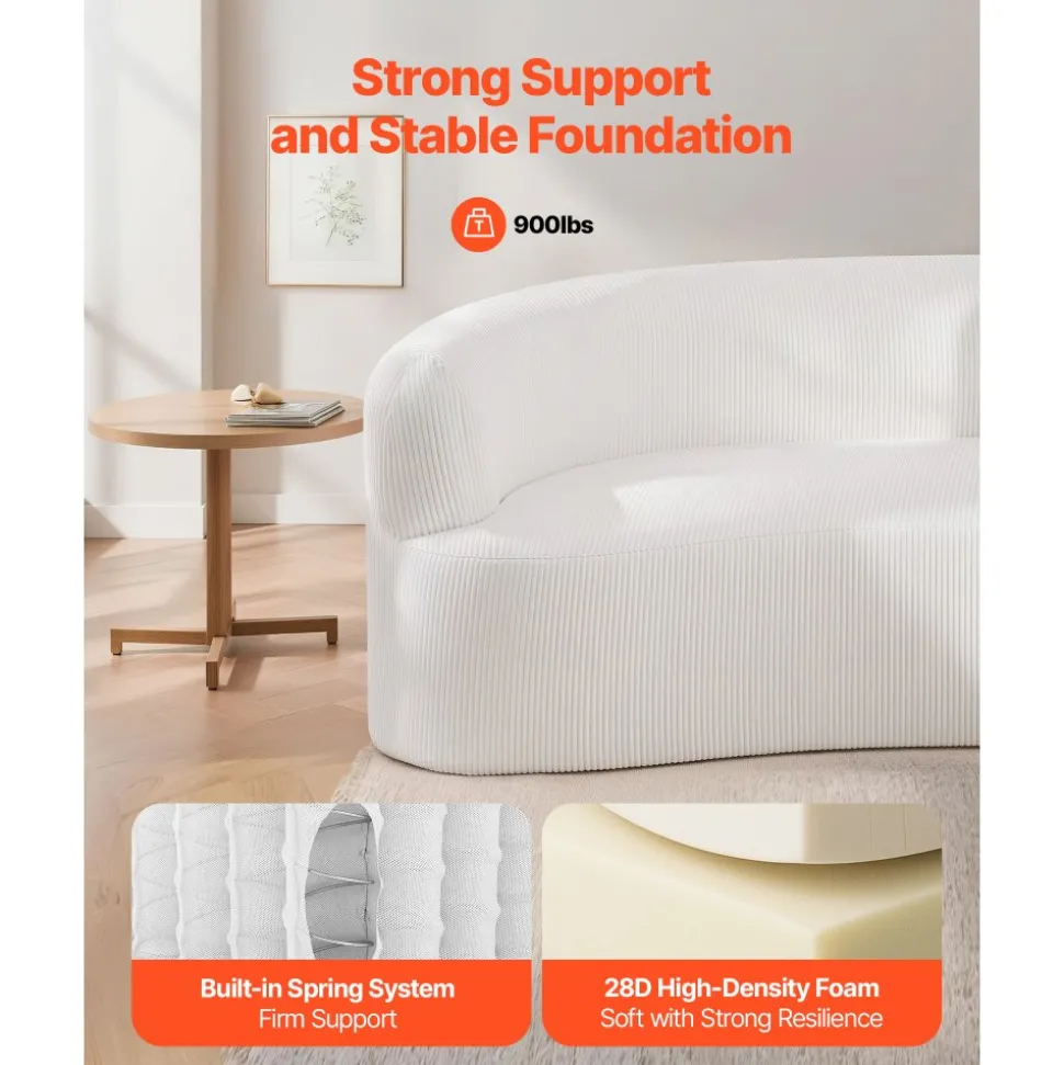 VEVOR Luxury Modern Cloud Plush Sectional Sofa, 112" Curved Modular Couch with 4 Pillows - Oversized Deep Seat Corduroy Fabric for Living Room, Apartment, Office, No Assembly Needed, White