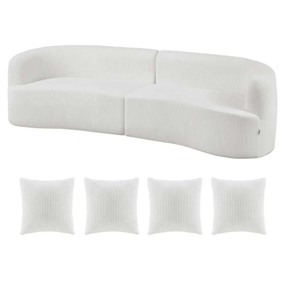 VEVOR Luxury Modern Cloud Plush Sectional Sofa, 112" Curved Modular Couch with 4 Pillows - Oversized Deep Seat Corduroy Fabric for Living Room, Apartment, Office, No Assembly Needed, White