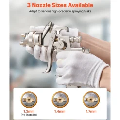 VEVOR LVLP Air Spray Gun, Gravity Feed Paint Sprayer Gun with 3 Nozzles (1.3/1.4/1.7mm), 600ml Capacity Automotive Paint Sprayer with Air Regulator for Furniture, Car Painting, Home Improvement
