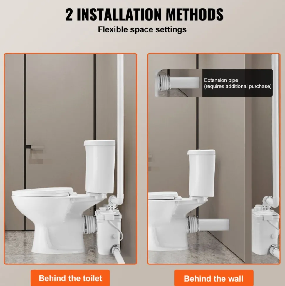 VEVOR Macerating Toilet System with Powerful 800W Macerator Pump, Rear Discharge and Upflush Toilet For Basement, Dual Flush Water Disposal, Macerating Toilet System Kit with 4-Inlet, Space Saving