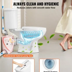 VEVOR Macerating Toilet System with Powerful 700W Macerator Pump, Rear Discharge and Upflush Toilet For Basement, Dual Flush Water Disposal, Macerating Toilet System Kit with 3-Inlet, Space Saving