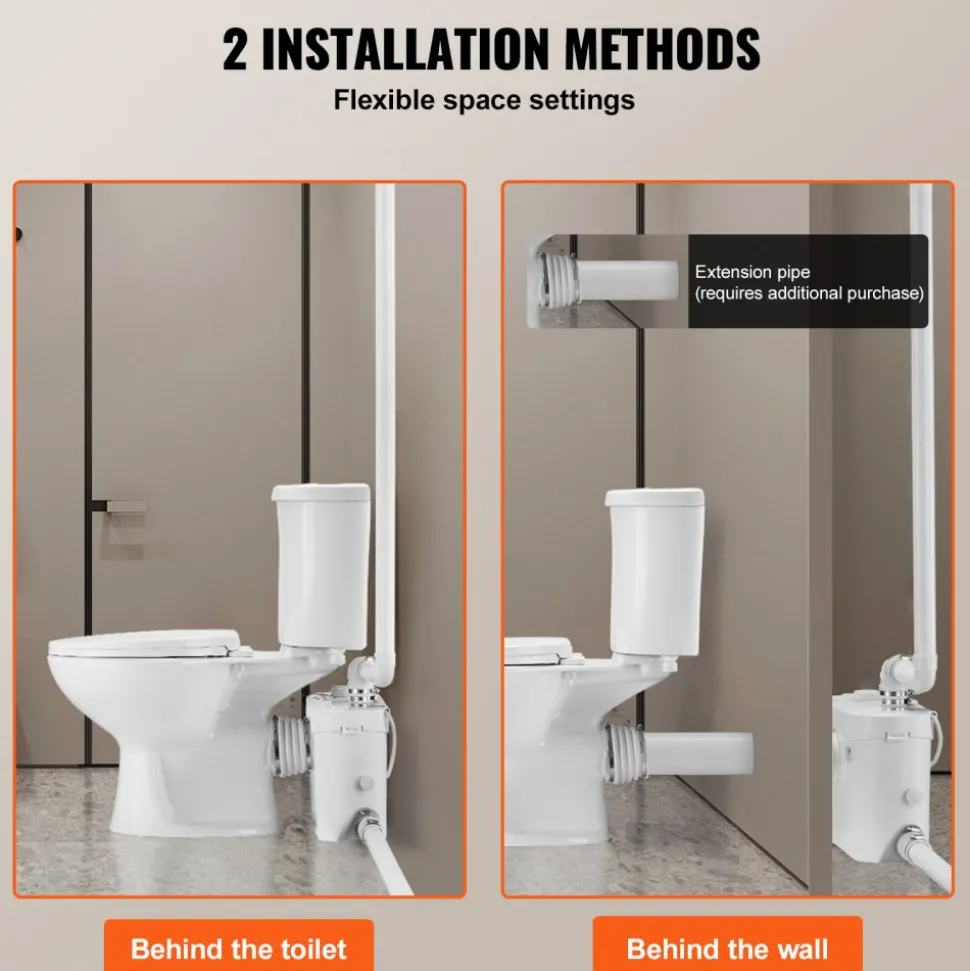 VEVOR Macerating Toilet System with Powerful 700W Macerator Pump, Rear Discharge and Upflush Toilet For Basement, Dual Flush Water Disposal, Macerating Toilet System Kit with 3-Inlet, Space Saving