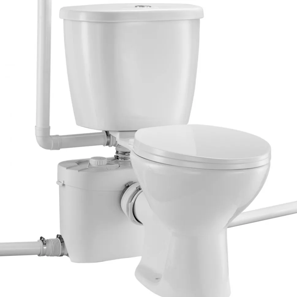 VEVOR Macerating Toilet System with Powerful 700W Macerator Pump, Rear Discharge and Upflush Toilet For Basement, Dual Flush Water Disposal, Macerating Toilet System Kit with 3-Inlet, Space Saving