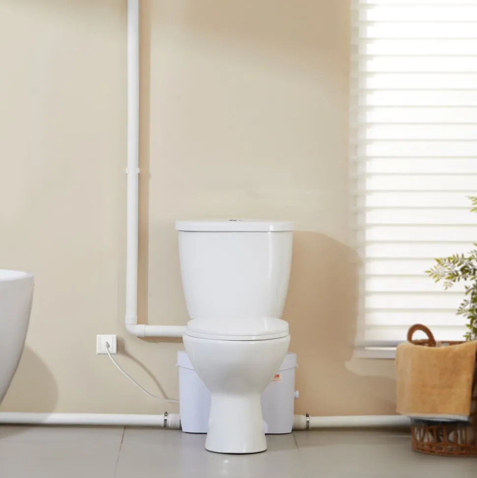 VEVOR Macerating Toilet System with Powerful 700W Macerator Pump, Rear Discharge and Upflush Toilet For Basement, Dual Flush Water Disposal, Macerating Toilet System Kit with 3-Inlet, Space Saving