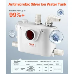 VEVOR Macerator Pump, 500W, 29 GPM Flow, 26 ft/8 m Head, Macerator Sewerage Toilet Pump with 4 Water Inlets, Waste Water Disposal Upflush Machine for Toilet, Basement, Shower, Sink, Laundry, Bathtub