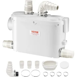 VEVOR Macerator Pump, 500W, 29 GPM Flow, 26 ft/8 m Head, Macerator Wall-Hung Toilet Pump with 4 Water Inlets, Waste Water Disposal Upflush Machine for Toilet, Basement, Shower, Sink, Laundry, Bathtub