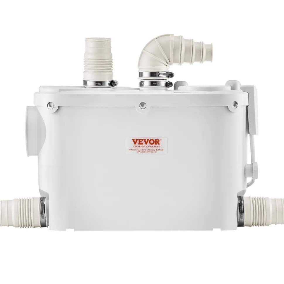 VEVOR Macerator Pump, 500W, 29 GPM Flow, 26 ft/8 m Head, Macerator Wall-Hung Toilet Pump with 4 Water Inlets, Waste Water Disposal Upflush Machine for Toilet, Basement, Shower, Sink, Laundry, Bathtub