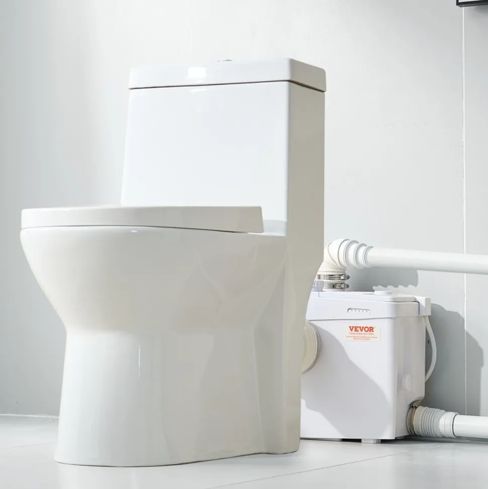 VEVOR Macerator Pump, 1200W, 48 GPM Flow, 33 ft/10 m Head, Macerator Sewerage Toilet Pump with 4 Water Inlets, Waste Water Disposal Upflush Machine for Toilet, Basement, Shower, Sink, Laundry, Bathtub