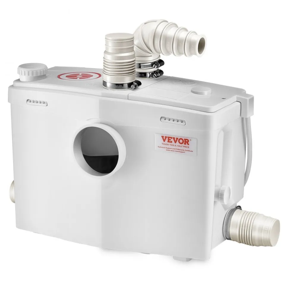 VEVOR Macerator Pump, 1200W, 48 GPM Flow, 33 ft/10 m Head, Macerator Sewerage Toilet Pump with 4 Water Inlets, Waste Water Disposal Upflush Machine for Toilet, Basement, Shower, Sink, Laundry, Bathtub