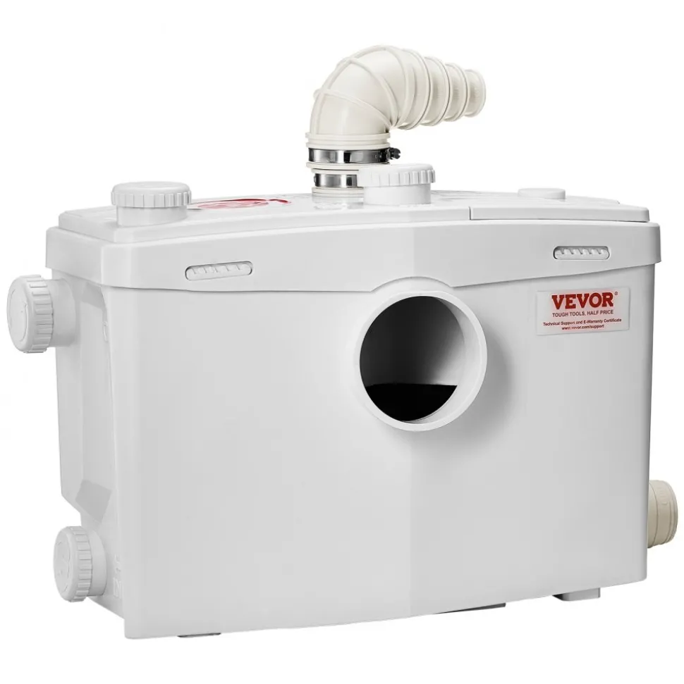VEVOR Macerator Pump, 1200W, 48 GPM Flow, 33 ft/10 m Head, Macerator Sewerage Toilet Pump with 4 Water Inlets, Waste Water Disposal Upflush Machine for Toilet, Basement, Shower, Sink, Laundry, Bathtub