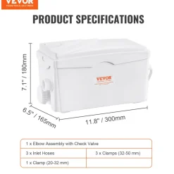 VEVOR Macerator Pump, 350W, 6000 L/h Flow, 23 ft/7 m Head, Macerator Sewerage Sump Pump with 3 Water Inlets for Basement, Kitchen, Sink, Shower, Bathtub, Laundry Waste Water Disposal Upflush Machine