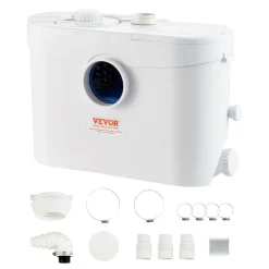 VEVOR Macerator Pump 800W 12000L/h Flow 32.8 ft/10 m Head PCB Smart Control, Macerating Sewage Pump, Waste Water Disposal Upflush Machine with 4 Inlets, for Basement, Toilet, Sink, Laundry, Kitchen
