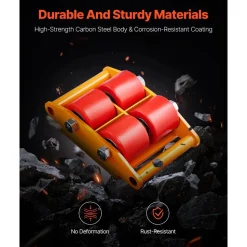 VEVOR Machinery Skate Dolly, 13,200 LBS/6T Industrial Machinery Mover, Heavy Duty Carbon Steel Machinery Moving Skate with 4 PU Wheels and 360° Rotation Non-Slip Cap for Warehouse, Workshop, Factory