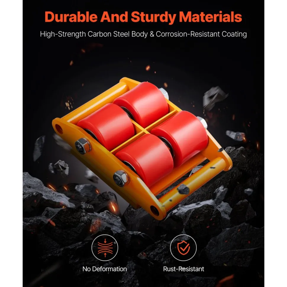 VEVOR Machinery Skate Dolly, 13,200 LBS/6T Industrial Machinery Mover, Heavy Duty Carbon Steel Machinery Moving Skate with 4 PU Wheels and 360° Rotation Non-Slip Cap for Warehouse, Workshop, Factory