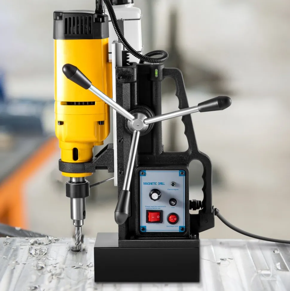 VEVOR Mag Drill, 0-300 RPM Stepless Speed Electromagnetic Drill Press, 2" Depth 2" Dia Magnetic Core Drill, 2922lbf Boring Tool Drill Press, 1680 Watts Drill Press, Yellow and Black Drill Machine