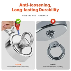 VEVOR Magnet Fishing Kit, 1000 LBS/454 Kg Double-Sided Pulling Force Strong Magnet Fishing Kit, Rare Earth Neodymium Magnetic Fishing Kit Includes Grappling Hook, Heavy Duty Rope, Gloves and Eyebolt
