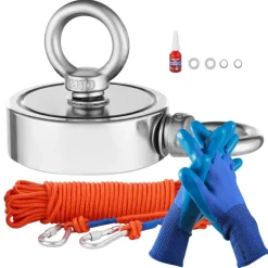 VEVOR Magnet Fishing Kit, 1000 LBS/454 Kg Double-Sided Pulling Force Strong Magnet Fishing Kit, Rare Earth Neodymium Magnetic Fishing Kit Includes Grappling Hook, Heavy Duty Rope, Gloves and Eyebolt