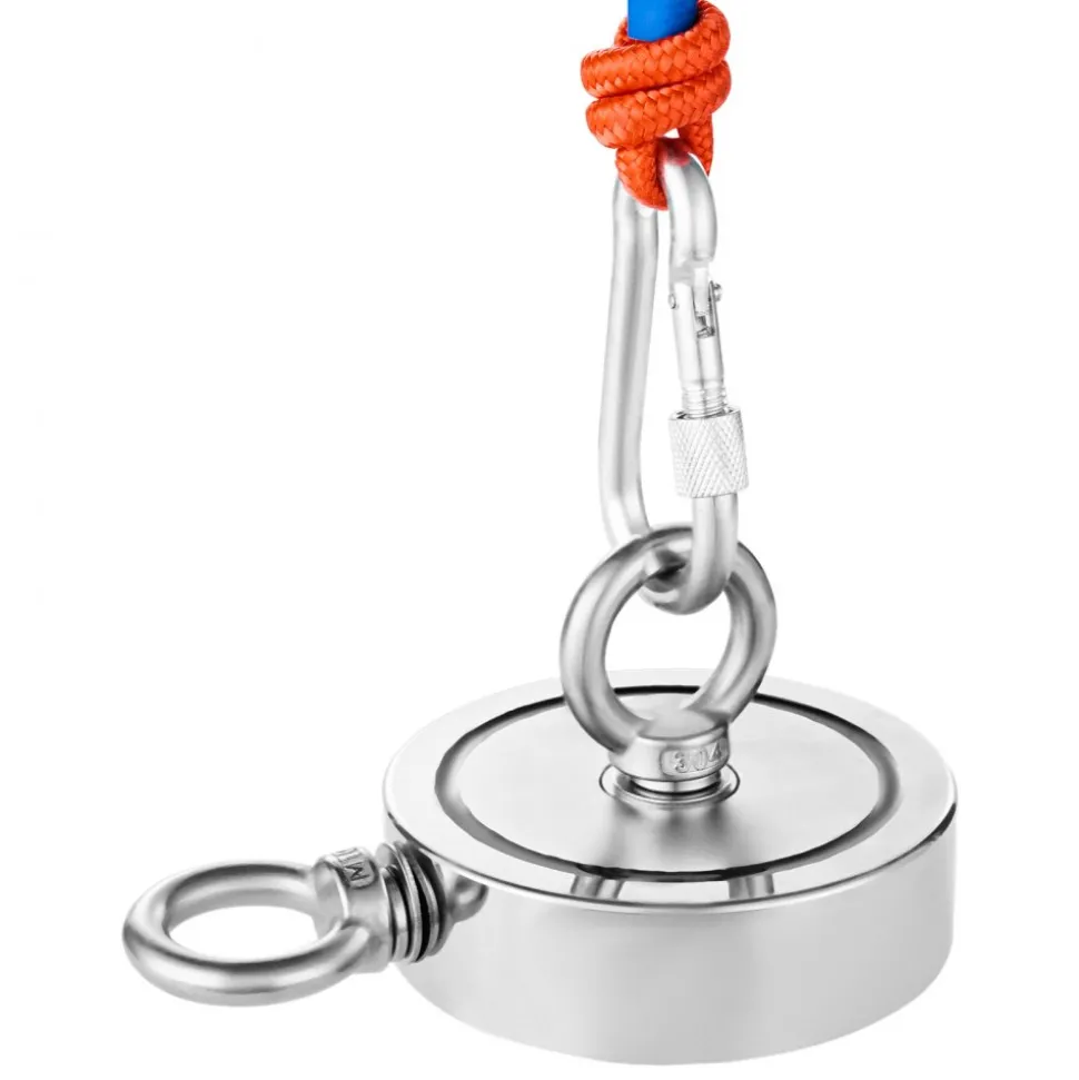 VEVOR Magnet Fishing Kit, 1000 LBS/454 Kg Double-Sided Pulling Force Strong Magnet Fishing Kit, Rare Earth Neodymium Magnetic Fishing Kit Includes Grappling Hook, Heavy Duty Rope, Gloves and Eyebolt