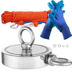 VEVOR Magnet Fishing Kit, 2000 LBS/907 Kg Double-Sided Pulling Force Strong Magnet Fishing Kit, Rare Earth Neodymium Magnetic Fishing Kit Includes Grappling Hook, Heavy Duty Rope, Gloves and Eyebolt