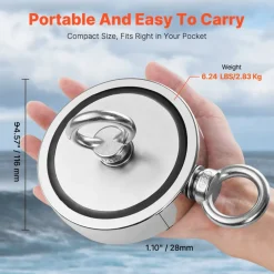 VEVOR Magnet Fishing Kit, 2000 LBS/907 Kg Double-Sided Pulling Force Strong Magnet Fishing Kit, Rare Earth Neodymium Magnetic Fishing Kit Includes Grappling Hook, Heavy Duty Rope, Gloves and Eyebolt