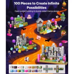 VEVOR Magnetic Blocks, 100 PCS Cemetery Zombies Set, Magnetic Building Cubes for Kids, STEM Montessori Sensory Toys for Christmas Birthday Gift, Construction Stacking Toy for 3+ Years Old Boys & Girls