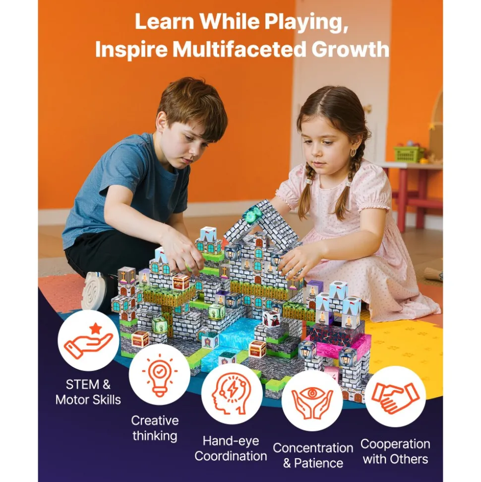 VEVOR Magnetic Blocks, 100 PCS Cemetery Zombies Set, Magnetic Building Cubes for Kids, STEM Montessori Sensory Toys for Christmas Birthday Gift, Construction Stacking Toy for 3+ Years Old Boys & Girls