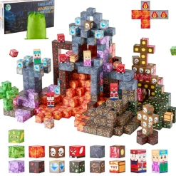 VEVOR Magnetic Blocks, 100 PCS Dark Castle Set, Magnetic Building Cubes for Kids, STEM Montessori Sensory Toys for Christmas Birthday Gift, Construction Stacking Toy for 3+ Years Old Boys & Girls