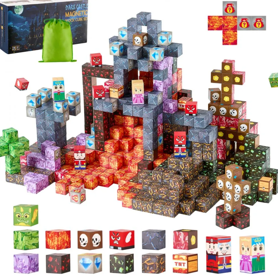 VEVOR Magnetic Blocks, 150 PCS Dark Castle Set, Magnetic Building Cubes for Kids, STEM Montessori Sensory Toys for Christmas Birthday Gift, Construction Stacking Toy for 3+ Years Old Boys & Girls