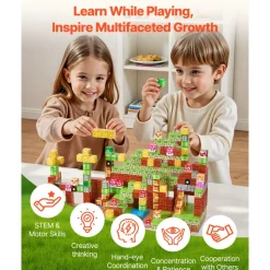 VEVOR Magnetic Blocks, 100 PCS Magnet Blocks Set, Magnetic Building Cubes for Kids, STEM Montessori Sensory Toys for Christmas Birthday Gift, Construction Stacking Toy for 3+ Years Old Boys & Girls