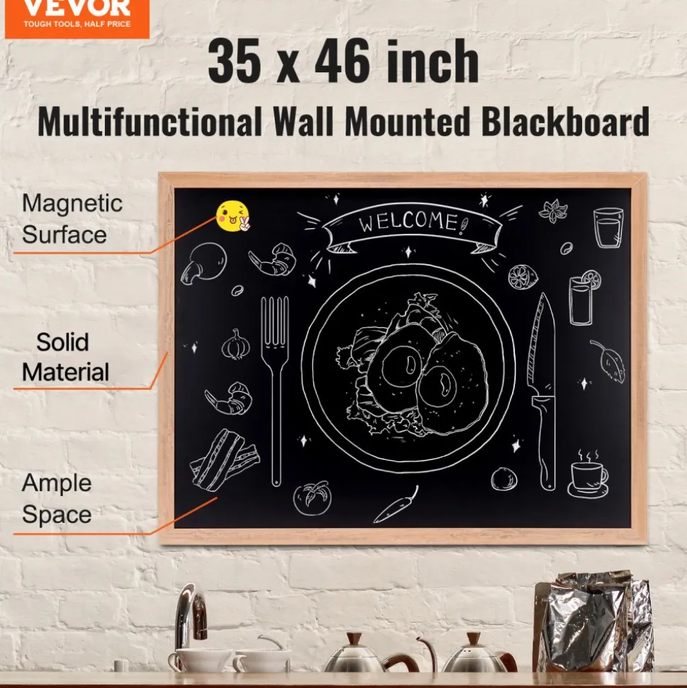 VEVOR Magnetic Chalk Board, Hanging Message Signs with Chalks, Vintage Chalkboard Sign, Rustic Brown Framed Calendar and Bulletin Combo Boards, 35"x46", Kitchen, Home Decor, Wedding