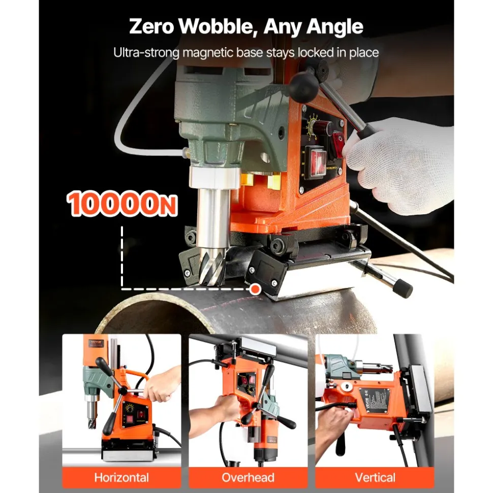 VEVOR Magnetic Drill Press, 1400 W, 2 inch Boring Diameter, 0-750 RPM Speed, Reversible Direction, Mag Drill Press with 11 Core Bits, Electric Drilling Machine for Industrial and Home Improvement