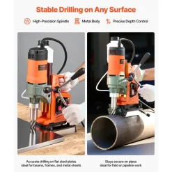 VEVOR Magnetic Drill Press, 1400 W, 2 inch Boring Diameter, 0-750 RPM Speed, Reversible Direction, Mag Drill Press with 11 Core Bits, Electric Drilling Machine for Industrial and Home Improvement