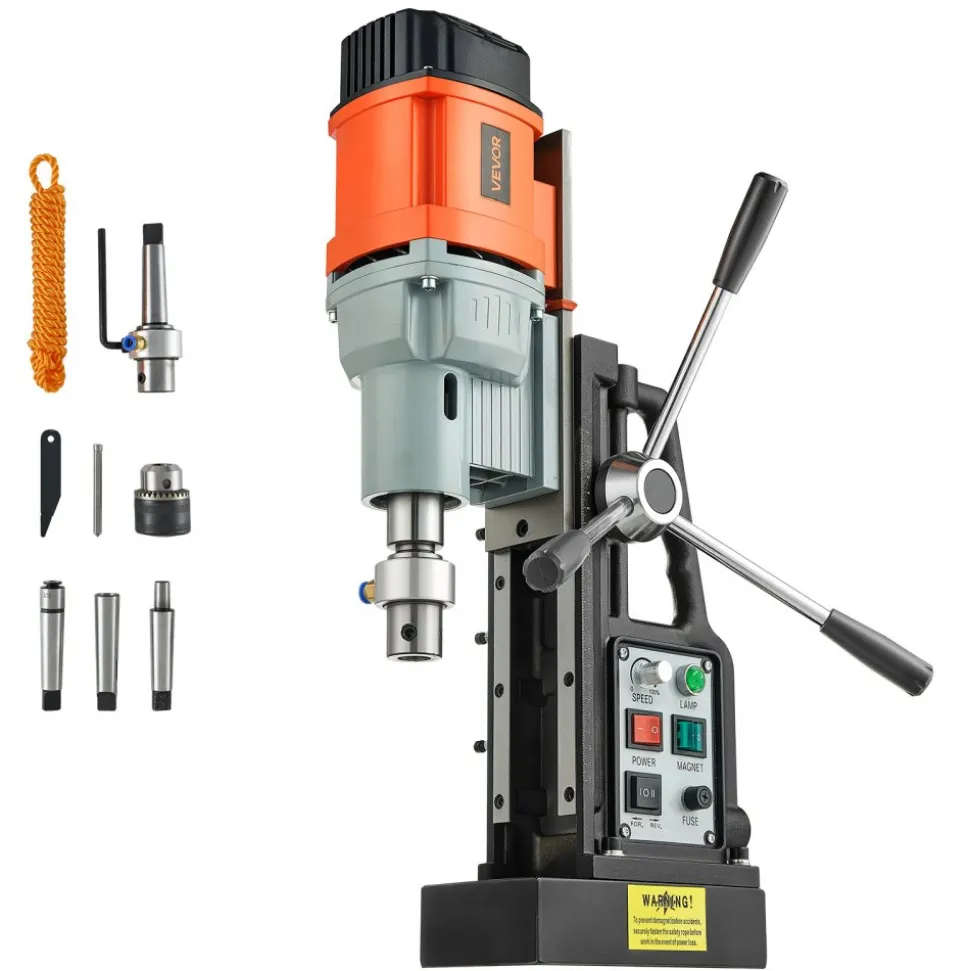 VEVOR Magnetic Drill Press, 1550 W, 2.4 in Boring Diameter, 2922 lbf Power Mag Drill Press, 0-600 RPM Adjustable Speed, Morse Taper, M3-M16 Tapping, for Metal Surface, Industrial and Home Improvement