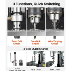 VEVOR Magnetic Drill Press, 1550 W, 2.4 in Boring Diameter, 2922 lbf Power Mag Drill Press, 0-600 RPM Adjustable Speed, Morse Taper, M3-M16 Tapping, for Metal Surface, Industrial and Home Improvement